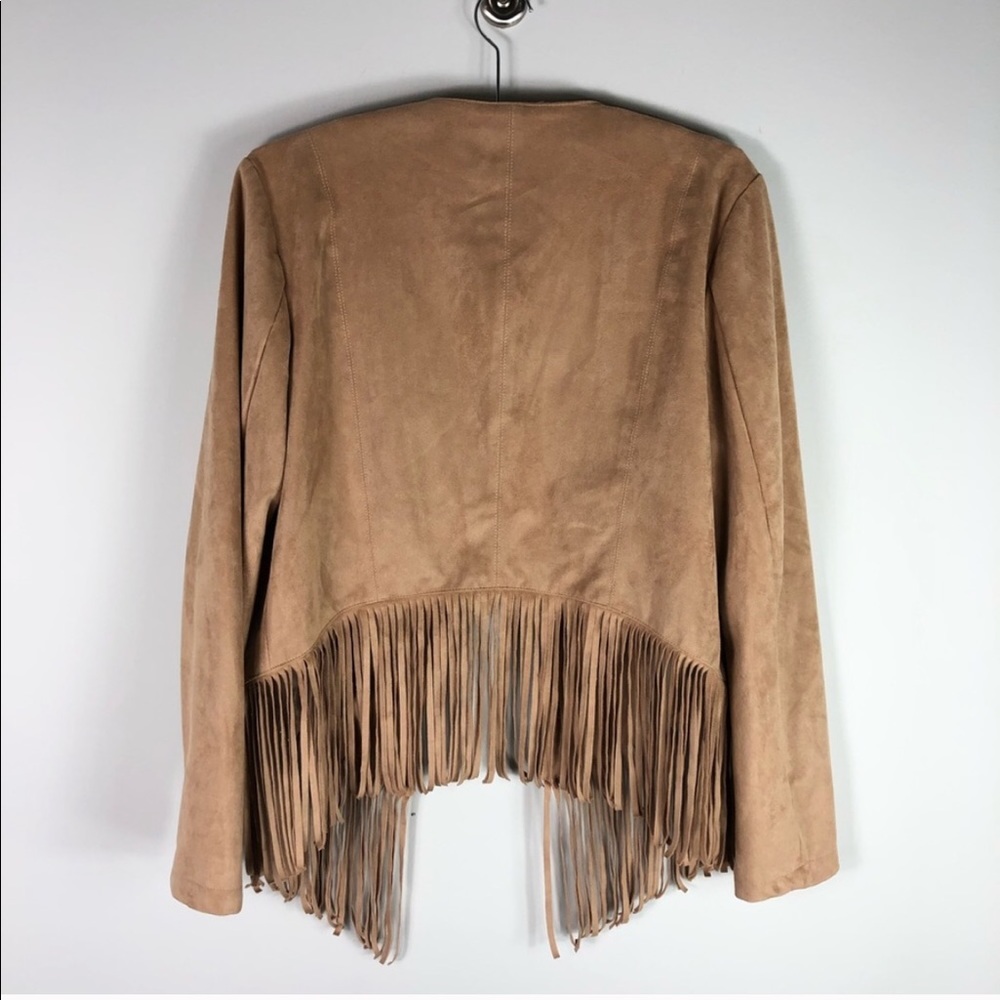 Bagatelle Suede Fringe Crop Jacket Tan Coat L - Picture 3 of 8